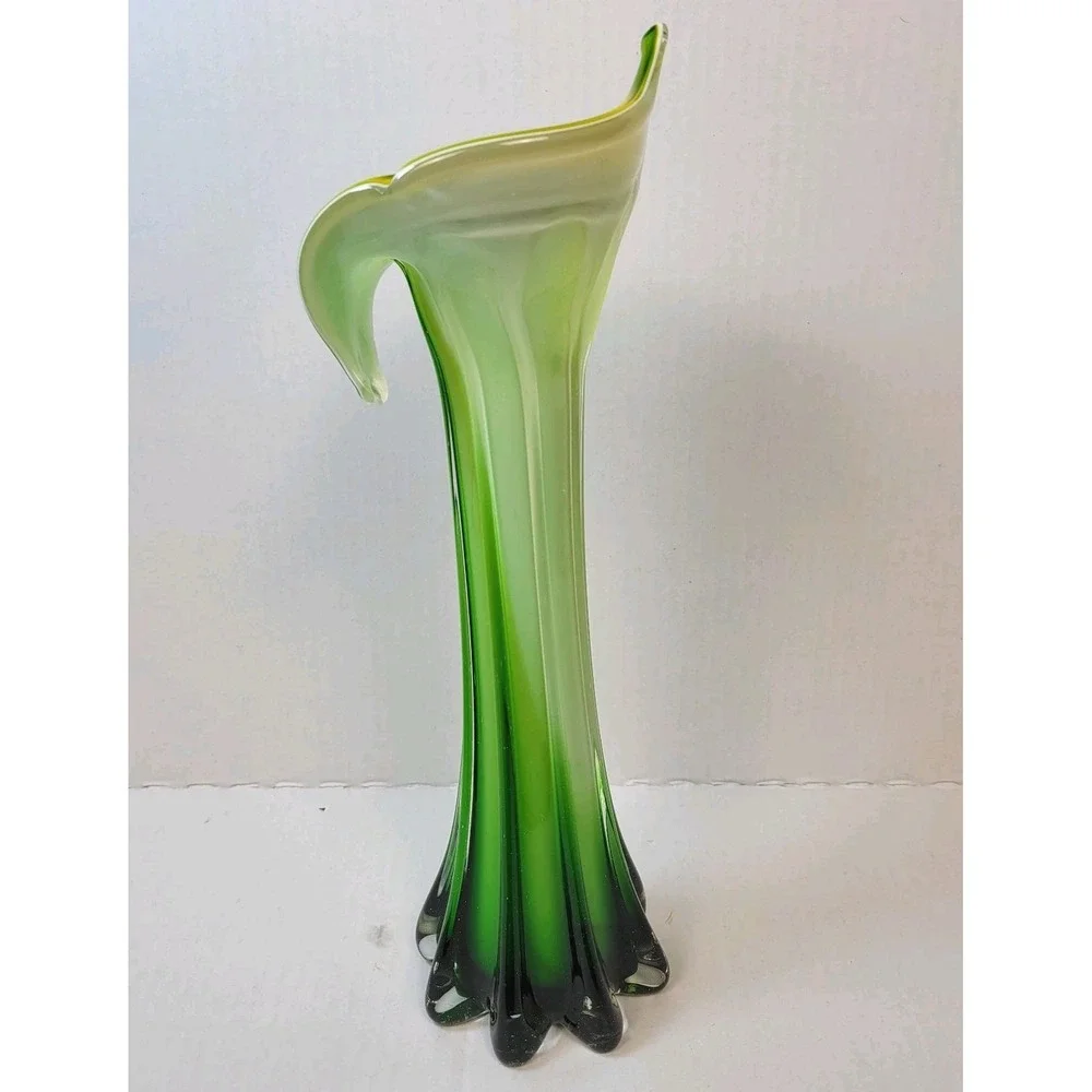 Vintage Pier 1 Jack-in-the-Pulpit Calla Lily Vase Hand Blown Art Glass MCM